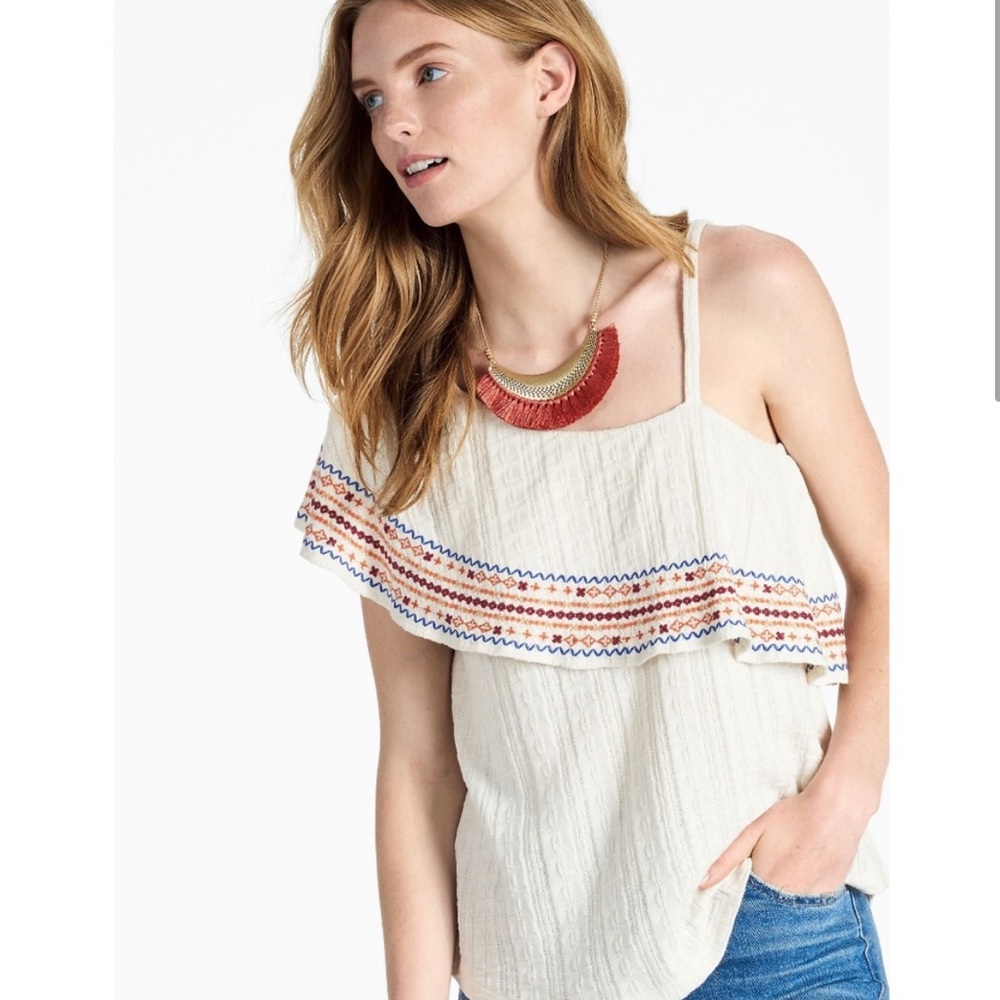 NWT Lucky Brand off the shoulder embroidered top cream color
